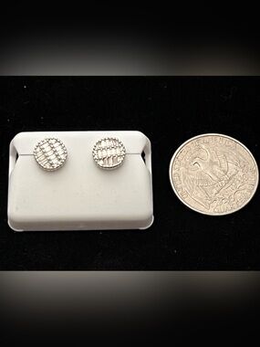 1.50 CTW Moissanite Round Cluster Stud Earrings | Baguette Halo Statement Studs